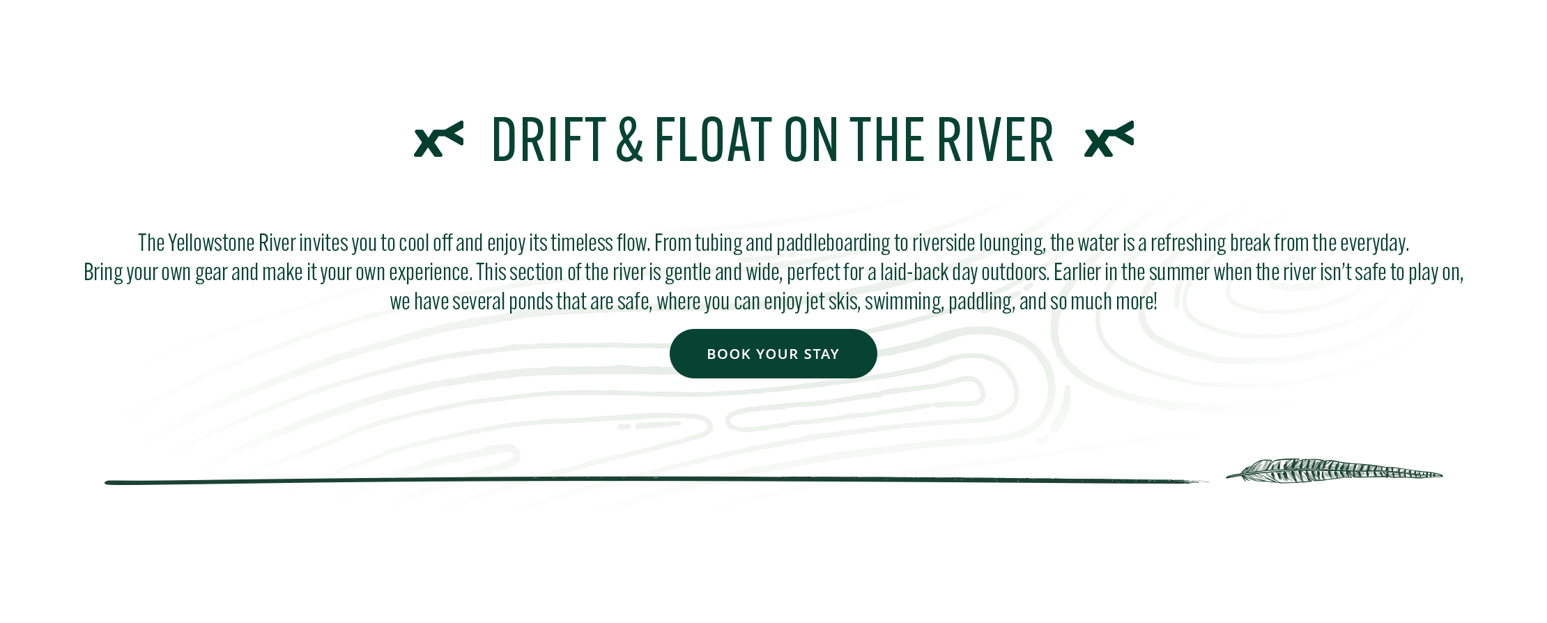 Text describing river activities with a green button on a white background