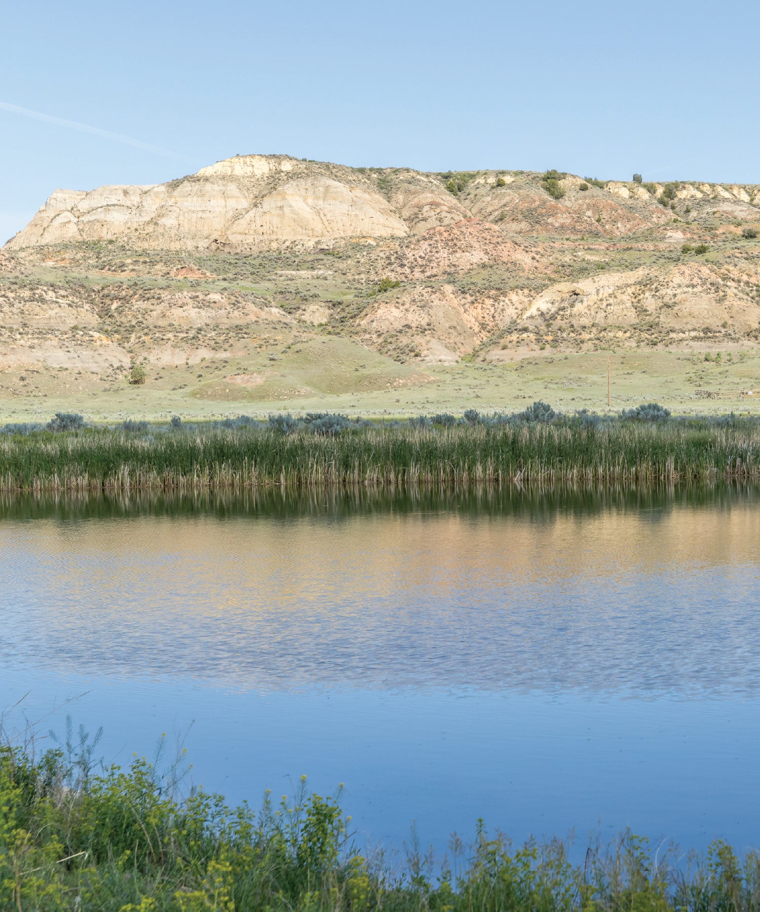 Yellowstone River with hills and greenery in the background