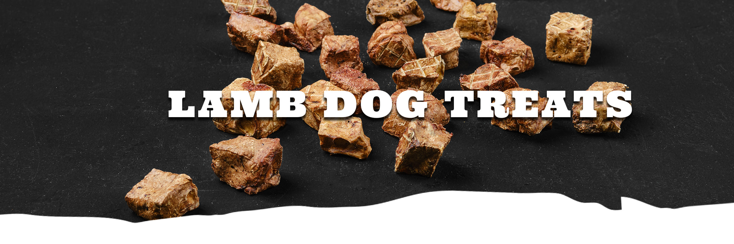 Lamb dog treats on a black background with 'Lamb Dog Treats' text.