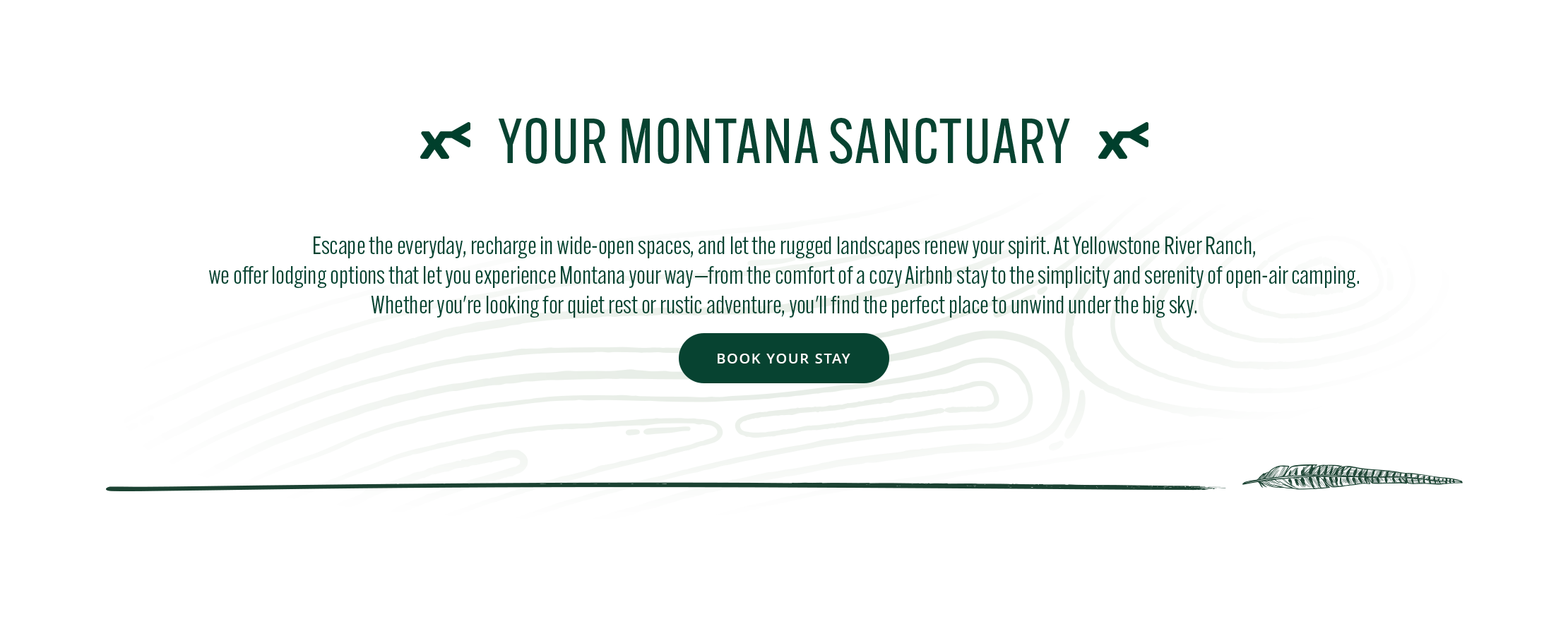 text 'your Montana Sanctuary' with a call to action button on a white background.