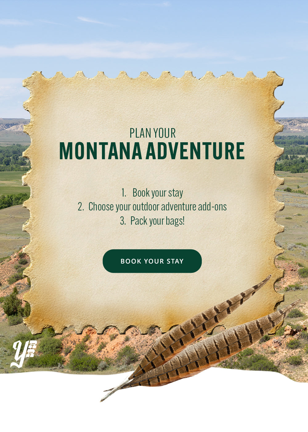 Promotional graphic for Montana adventure with scenic background and text overlay.