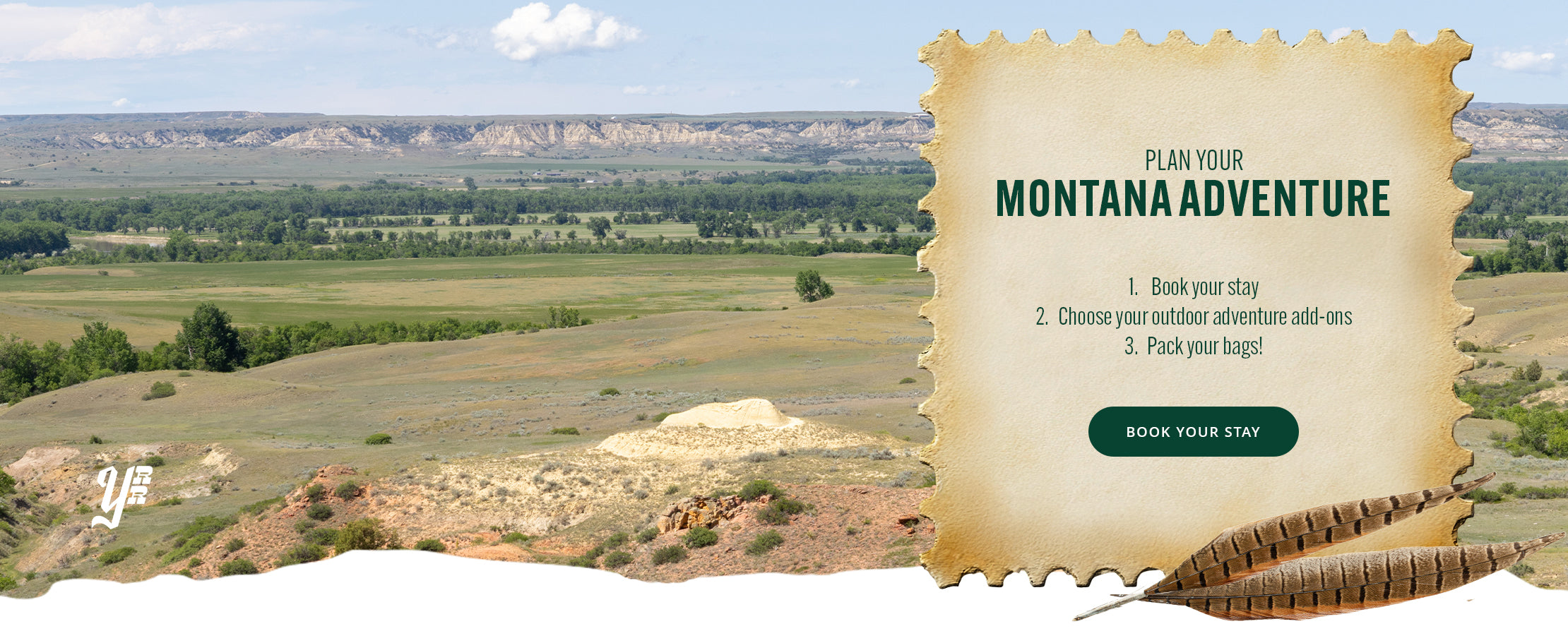 Promotional graphic for planning a Montana adventure with scenic landscape in the background.
