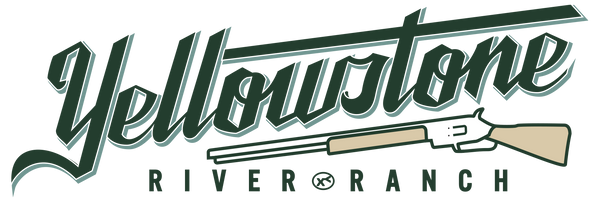 yellowstone river ranch logo with rifle and green text 